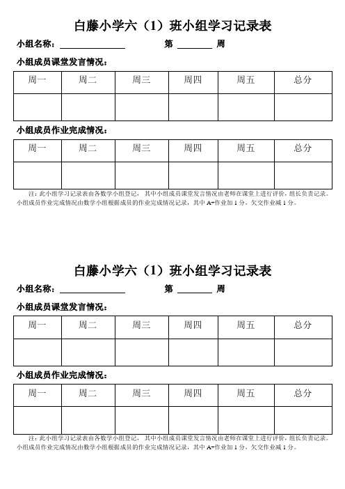六1班数学小组学习记录表