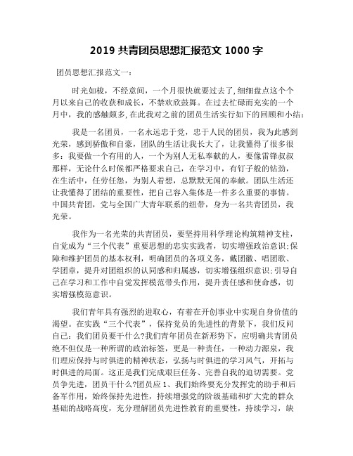 2019共青团员思想汇报范文1000字