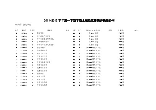 2012012学年第一学期学期全校性选修课开课任务书