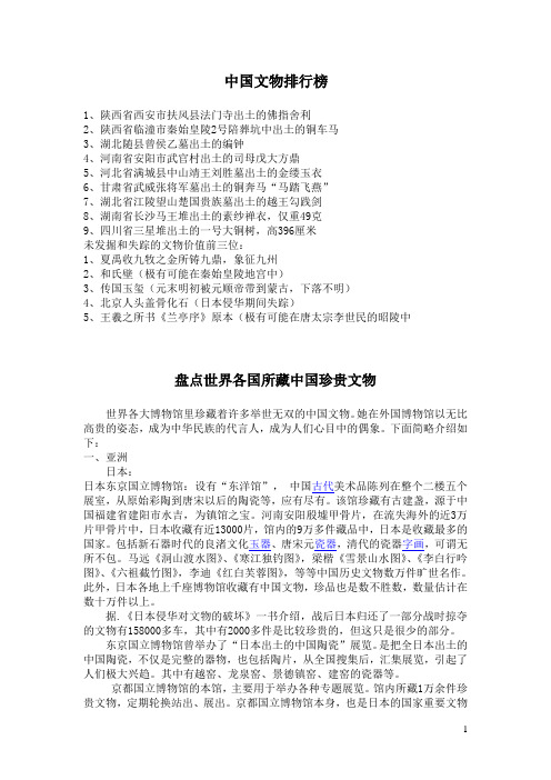 中国文物排行榜