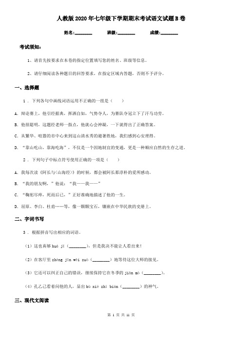人教版2020年七年级下学期期末考试语文试题B卷