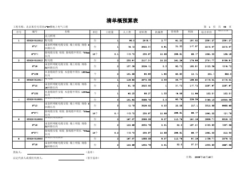 案例——电气清单概预算表