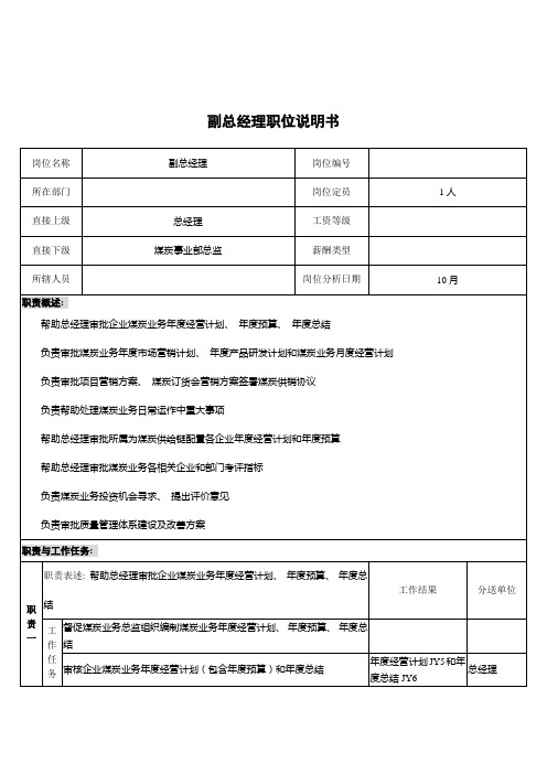 煤炭行业集团公司副总经理岗位说明书
