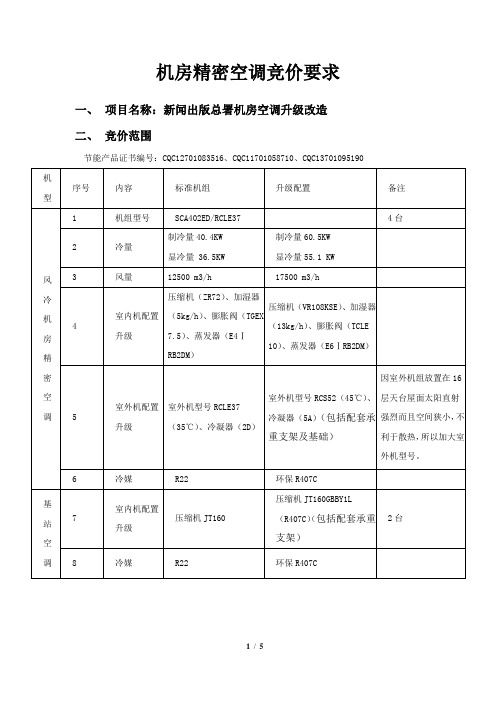 机房精密空调竞价要求