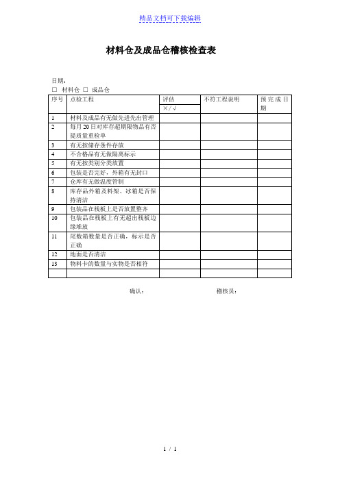 材料仓及成品仓稽核检查表