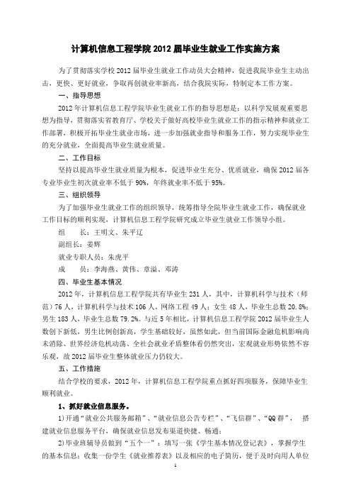 2012届毕业生就业工作实施方案