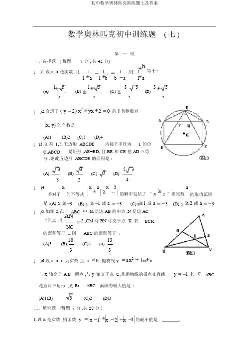 初中数学奥林匹克训练题七及答案