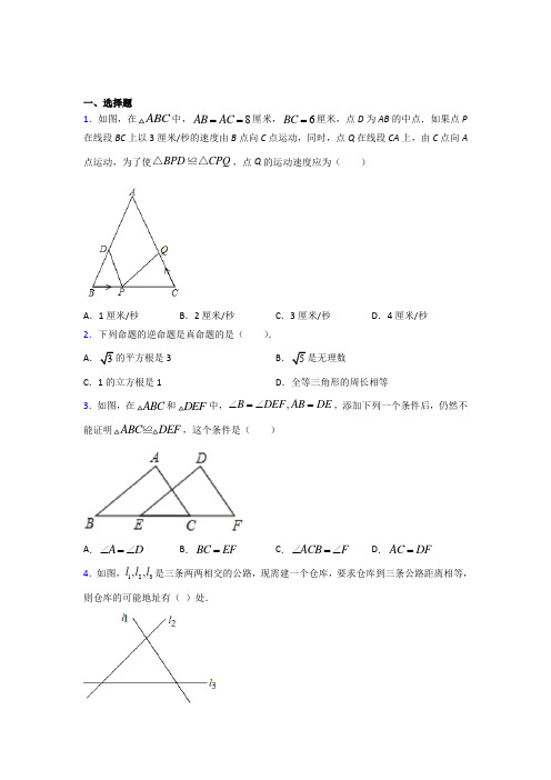 北京五中八年级数学上册第十二章【全等三角形】提高练习(培优专题)