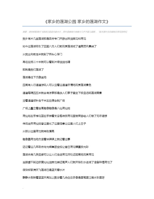 家乡的莲湖公园 家乡的莲湖作文