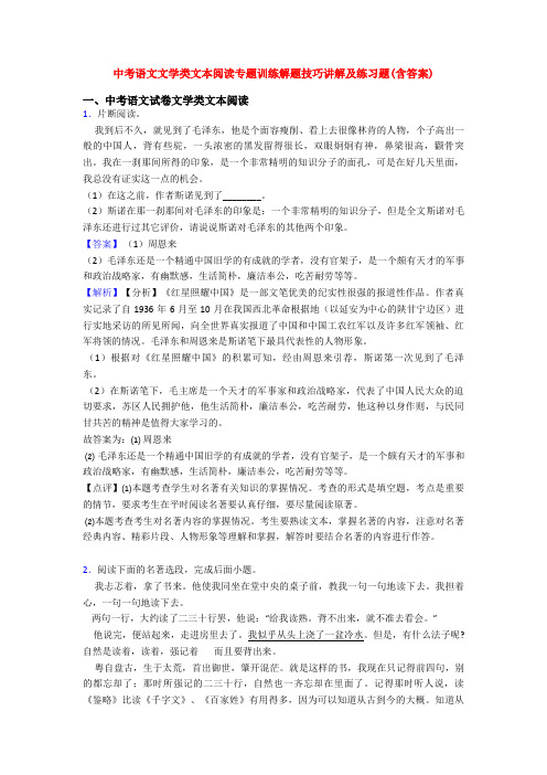 中考语文文学类文本阅读专题训练解题技巧讲解及练习题(含答案)