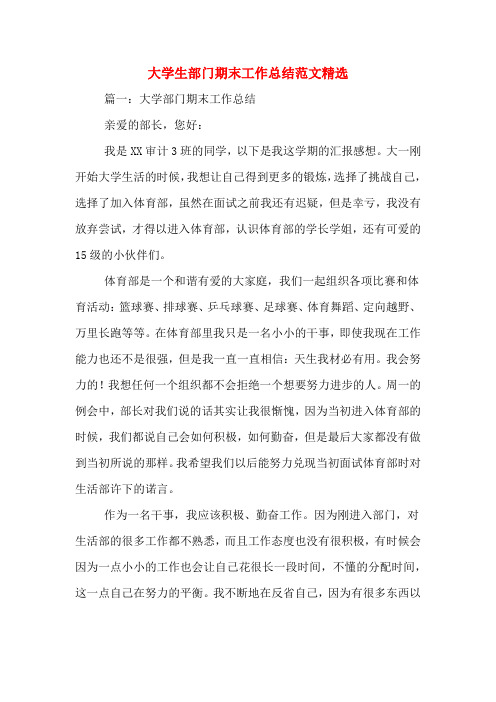 2019年大学生部门期末工作总结范文精选