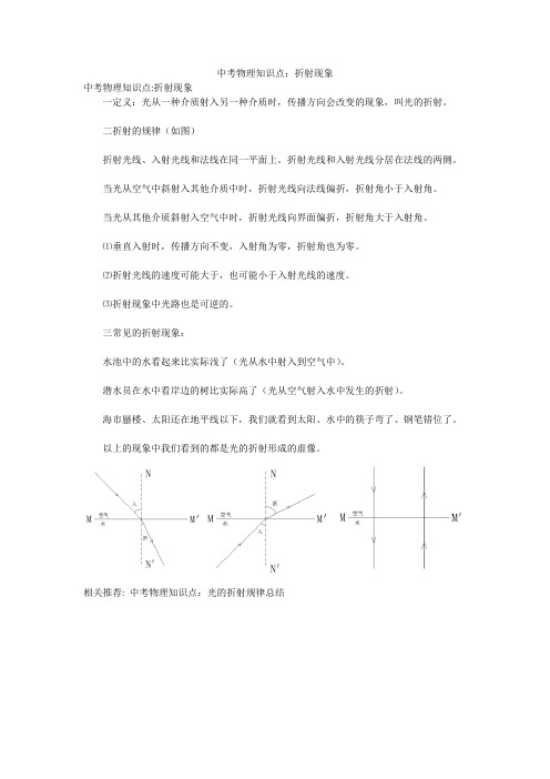 中考物理知识点：折射现象