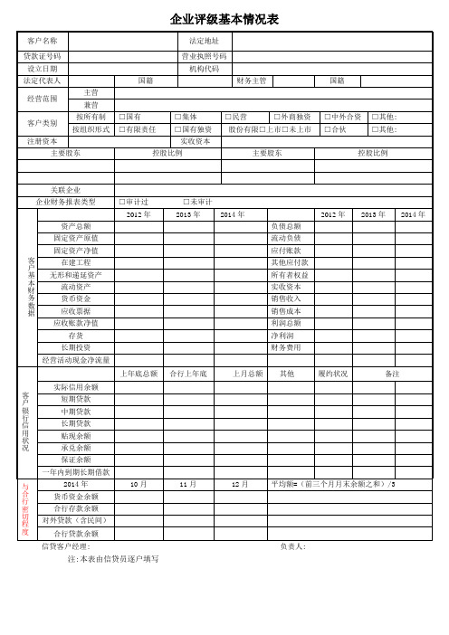 企业客户信用等级评定表