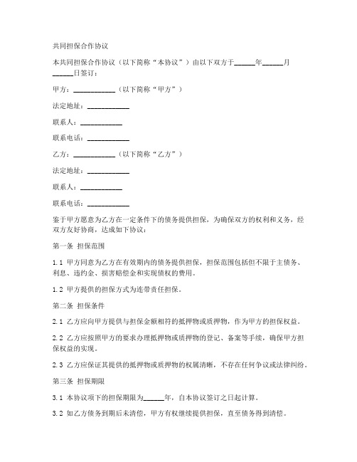 共同担保合作协议合同范本