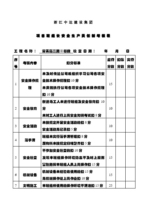 建筑工程安全资料盒整理(完美版)安全考核表