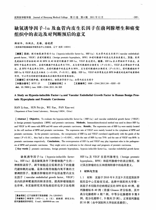 缺氧诱导因子-1α及血管内皮生长因子在前列腺增生和癌变组织中的表达及对判断预后的意义