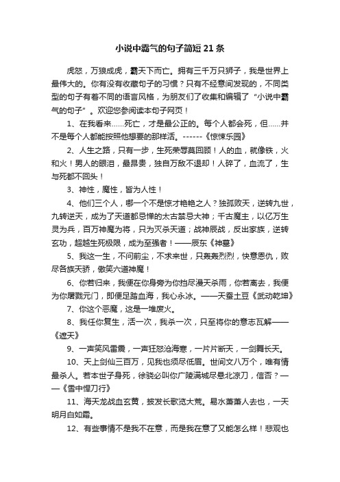 小说中霸气的句子简短21条
