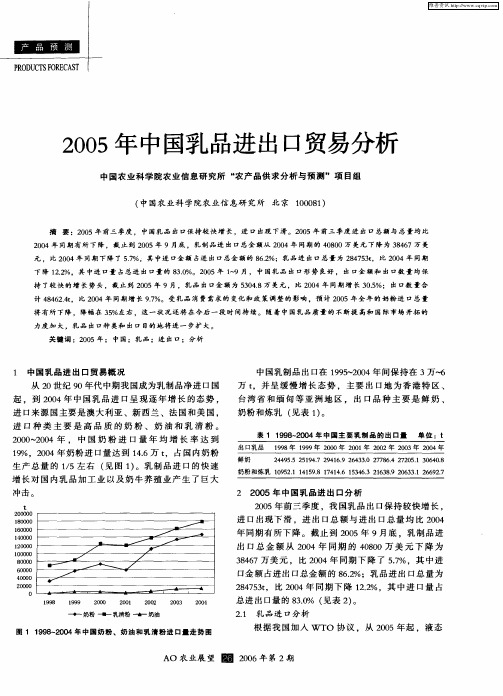 2005年中国乳品进出口贸易分析