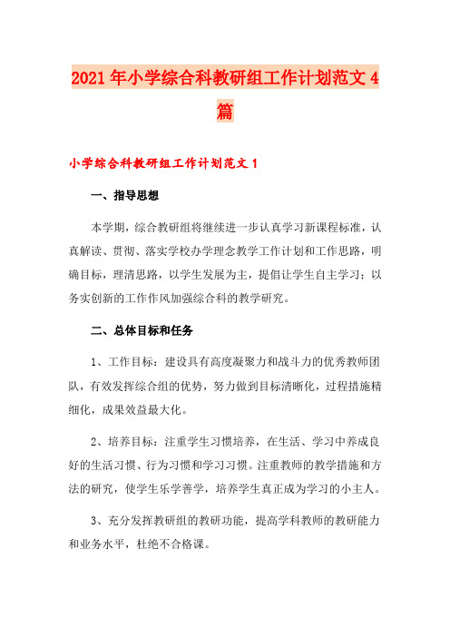2021年小学综合科教研组工作计划范文4篇