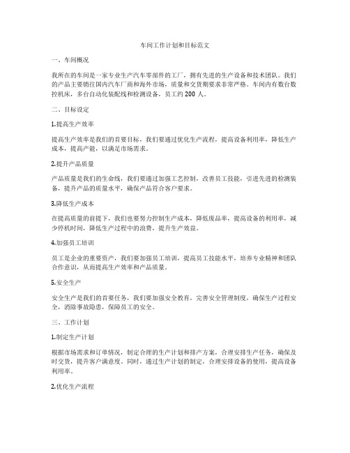 车间工作计划和目标范文