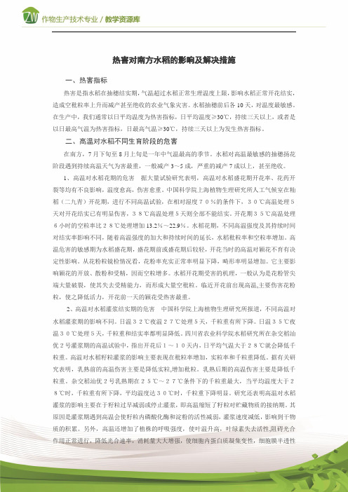 热害对南方水稻的影响及解决措施