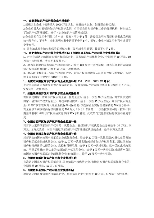 2023年合肥市知识产权示范企业申报奖励补贴条件