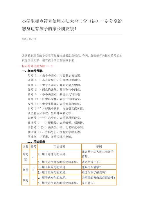 小学生标点符号使用方法大全(含口诀)一定分享给您身边有孩子的家长朋友哦!