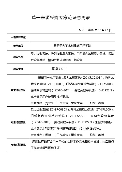 单一来源采购专家论证意见表
