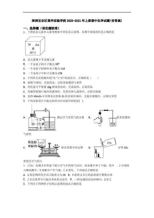 深圳宝安区展华实验学校2020-2021年上册期中初三化学试题(含答案)