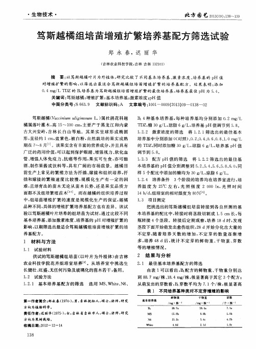 笃斯越橘组培苗增殖扩繁培养基配方筛选试验