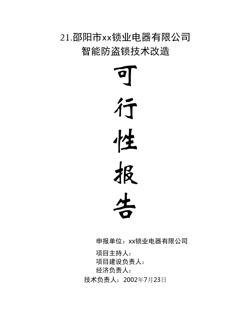 XX锁业电器有限公司智能防盗锁项目可行性报告