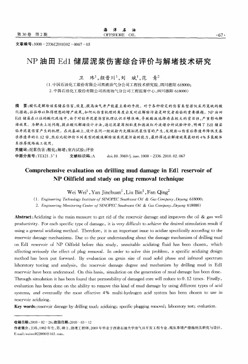 NP油田Ed1储层泥浆伤害综合评价与解堵技术研究