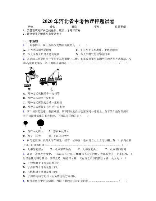 2020年河北省中考物理押题试卷附解析