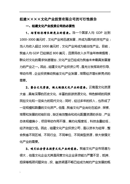 组建文化产业投资有限公司的可行性报告