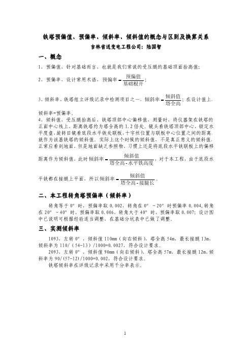 铁塔预偏值、预偏率、倾斜率、倾斜值的概念与区别及换算关系