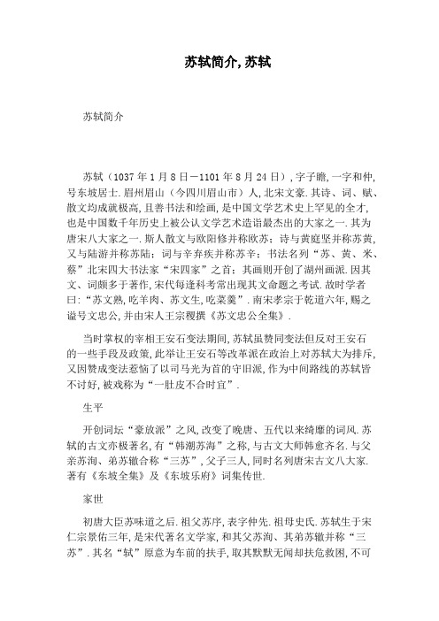 苏轼简介,苏轼