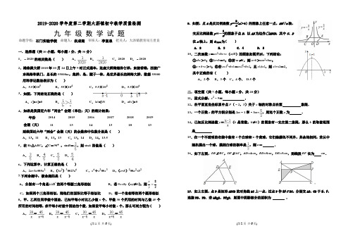 2019-2020学年度第二学期大沥镇初中教学质量检测九年级数学试题