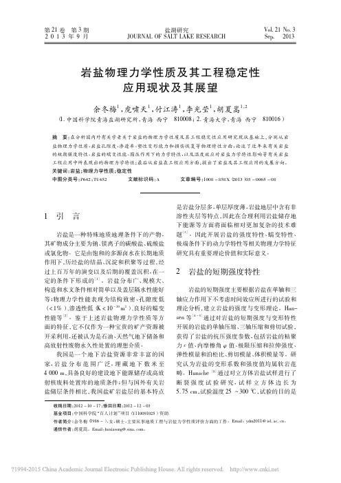 岩盐物理力学性质及其工程稳定性应用现状及其展望