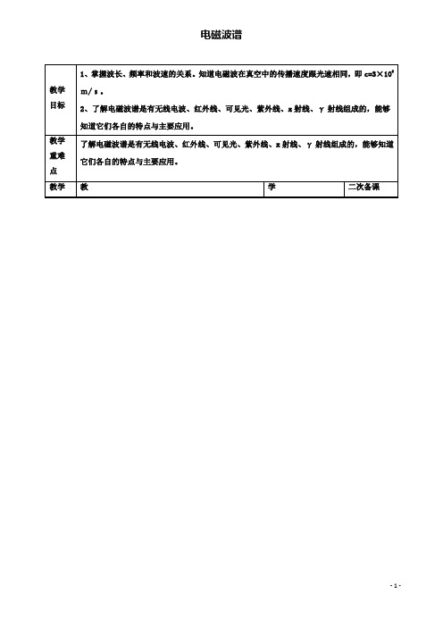 高中物理第四章电磁波及其应用2电磁波谱教案选修1_1