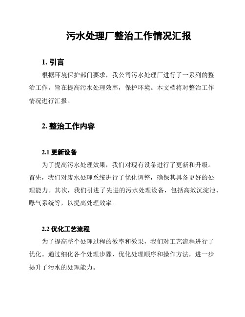 污水处理厂整治工作情况汇报