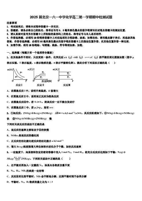 2025届北京一六一中学化学高二第一学期期中检测试题含解析