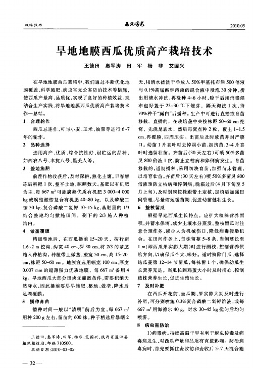 旱地地膜西瓜优质高产栽培技术