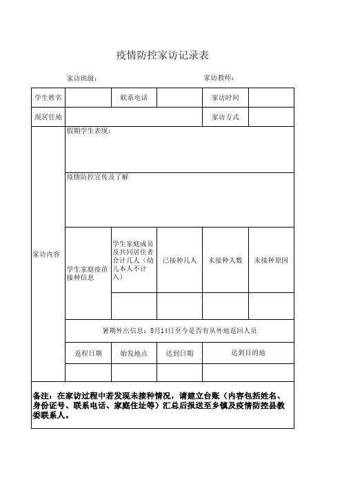 疫情防控家访记录表