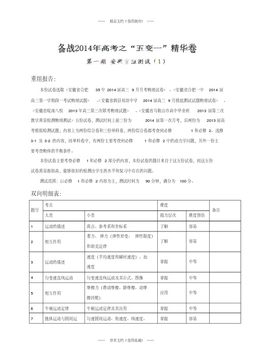 (解析)安徽卷01(第01期)高三物理名校试题精选重组
