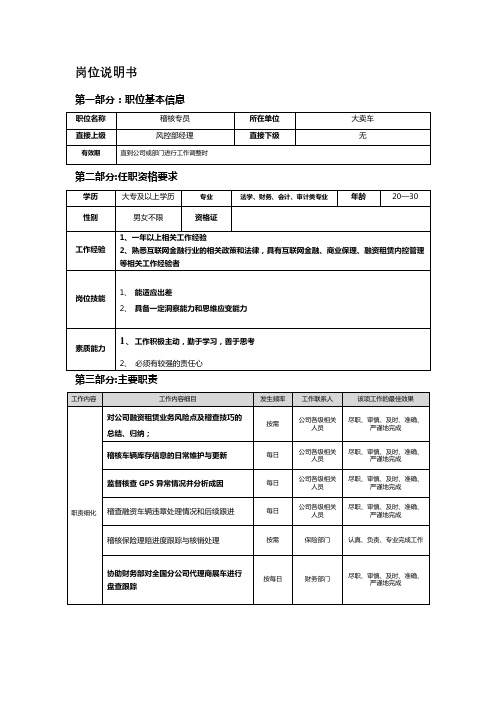 岗位说明书(稽核专员)
