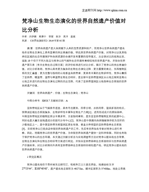 梵净山生物生态演化的世界自然遗产价值对比分析