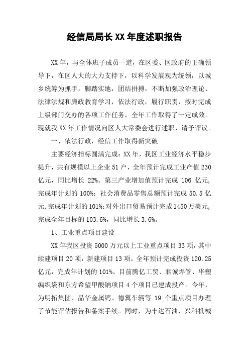 经信局局长XX年度述职报告