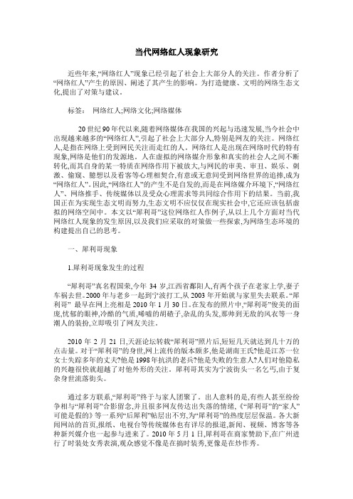 当代网络红人现象研究