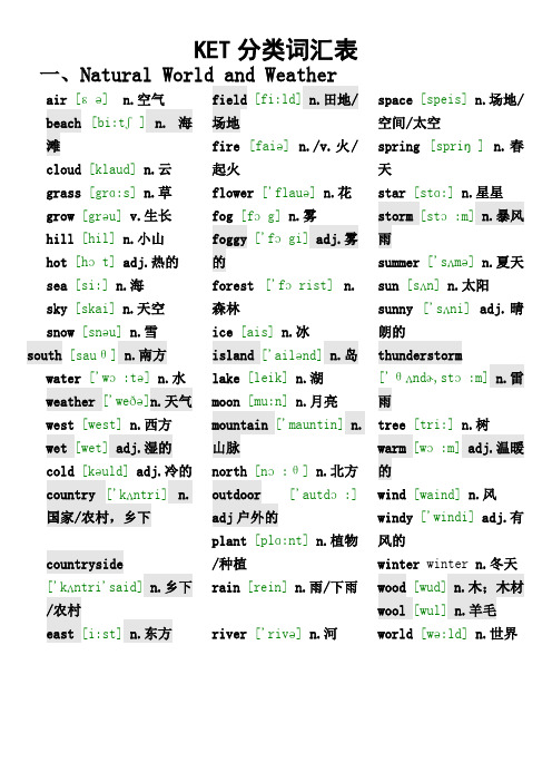ket分类词汇表汉语