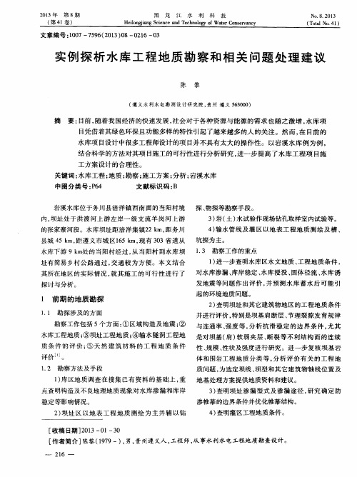 实例探析水库工程地质勘察和相关问题处理建议